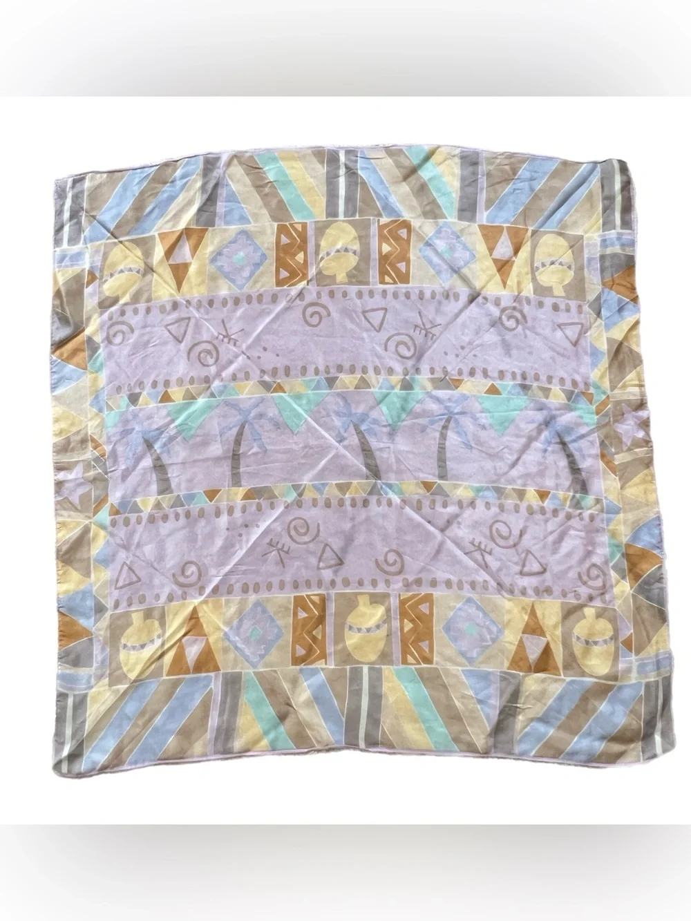 80s Pastel Silk Scarf Tropical Palm Trees Southwest Geometric Abstract 30
